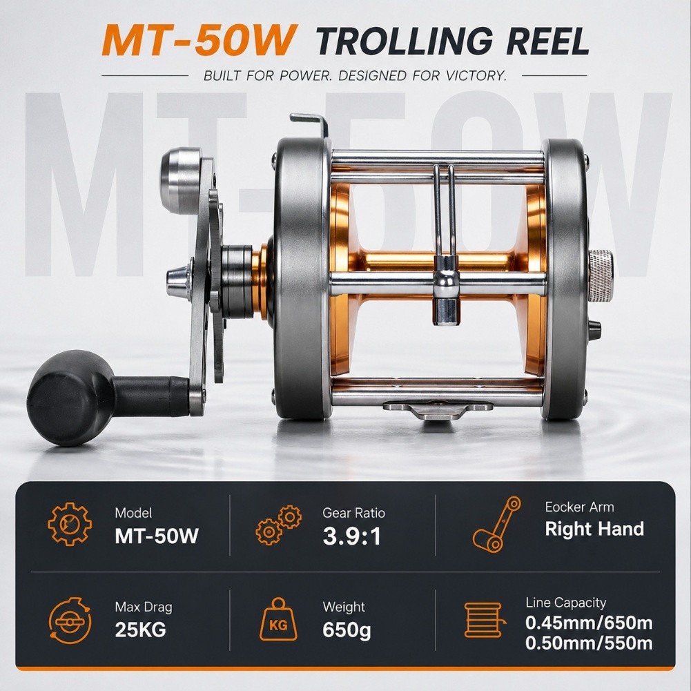 Trolling Reel - MT 50W トローリングリール 右ハンドル 3.9:1 ギア比